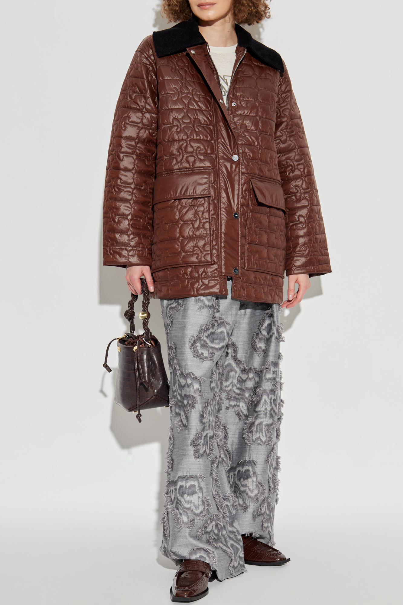 Ganni Quilted jacket with corduroy collar | Women's Clothing